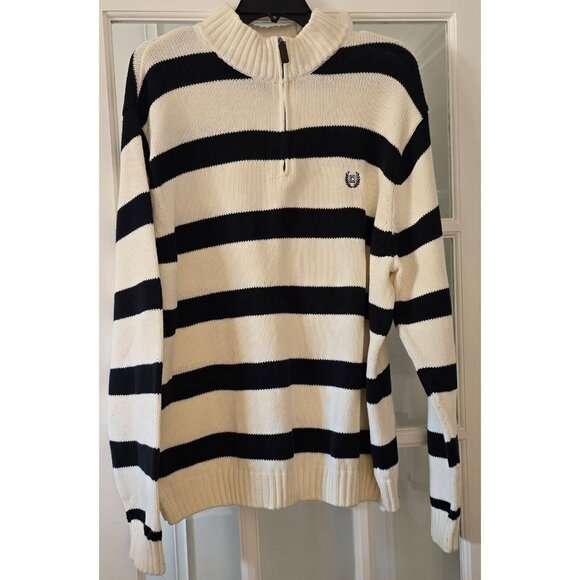 Men's Champs Black and White Striped 1/2 Zip Mock Neck Cotton champs sweater XL - Picture 1 of 6